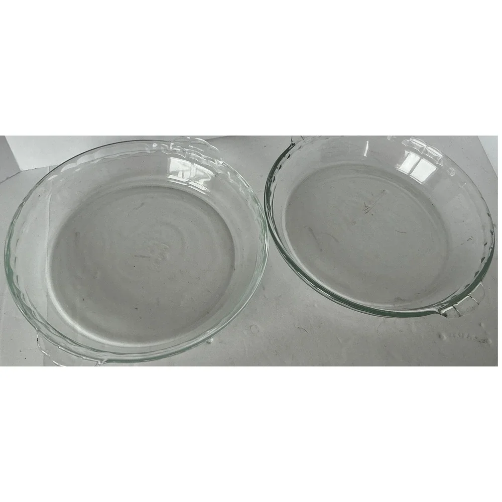 Pyrex Vintage Glass Pie Plate Set 2 Fluted Rim 9 Inch Clear Round Baking‎ Dish